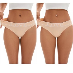 INSPIRE CHIC 2 Pcs Women's Mid-Waisted No Trace Briefs Cotton High Elasticity Underwear Thongs - 1 of 4