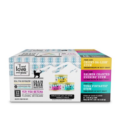 I and Love and You Grain Free Ninja Cat Jiu Jit Stew Poultry and Fish Premium Wet Cat Food - 3oz/12ct Variety Pack