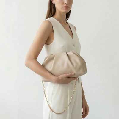 Сумки INSPIRE CHIC Vegan Leather Clutch Purse for Women Soft Pleated PU Evening Clutch with Detachable Chain Beige 11*1.9*6.3 inches — фото 2