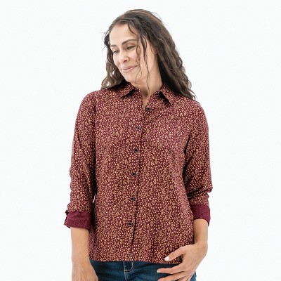Old Ranch Brands Women's Floral Elowen Long Sleeve Shirt - Zinfandel, Size Medium
