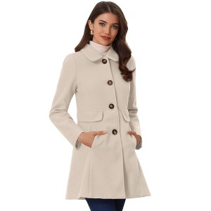 INSPIRE CHIC Women's Single Breasted Long Peter Pan Collar Vintage Winter Overcoat - 1 of 4