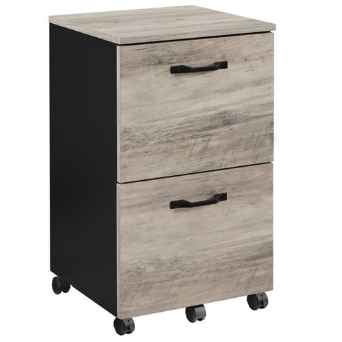 2 Drawer Mobile File Cabinet with Lock, Wood Modern Filing Cabinet