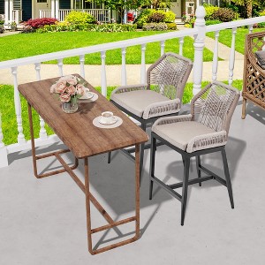 Outdoor Rattan Bar Stools 2 Packs, All-Weather Textilene Wicker Counter Height Chairs 350Lbs, Aluminum Frame for Patio & Garden, Dark Gray - 1 of 4