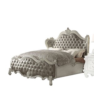 95" Queen Bed Versailles Bed Vintage Gray Synthetic Leather & Bone White Finish - Acme Furniture - 1 of 4