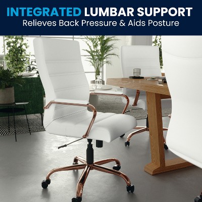 White LeatherSoft High Back Executive Swivel Chair with Rose Gold Metal Frame