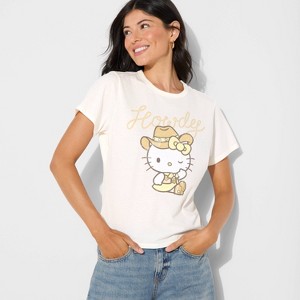 Women's Hello Kitty Howdy Short Sleeve Graphic Shrunken T-Shirt - White - 1 of 3