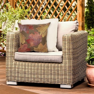 20" Square Caramel and Orange Polyester Leaf Toss Pillow