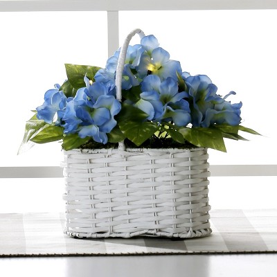 Lakeside Blue Floral Lighted Easter Display with Woven Faux Wood Basket