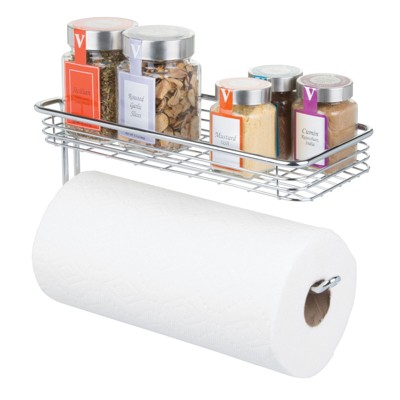 Mdesign Metal Wall Mount Paper Towel Holder & Spice Rack Shelf : Target