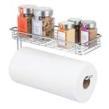 mDesign Metal Wall Mount Paper Towel Holder & Spice Rack Shelf