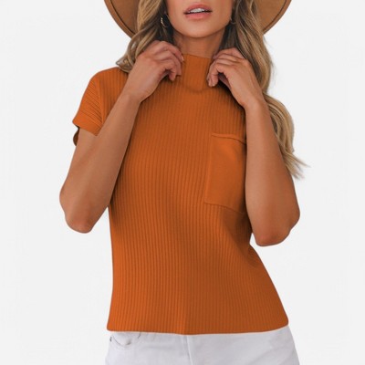 Amaryllis Women's Ribbed Knit Mock Neck Sleeveless Sweater Relaxed Fit with Front Pocket Chic and Cozy Transitional Layer