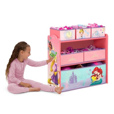 Disney Princess Pink Wooden 6-Bin Toy Organizer