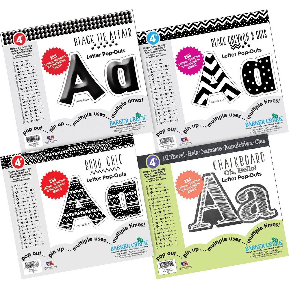 Photos - Dry Erase Board / Flipchart Barker Creek 4" Black and White Letter Pop-Out Set of 4 999 Characters per