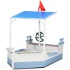 Outsunny Kids Sandbox with Canopy, Wooden Sandbox Backyard Toy, Pirate Ship Sandbox for Up to 4 Kids, Outdoor Activity Boat Toy, 82.75" x 43.25", Blue - 4 of 4