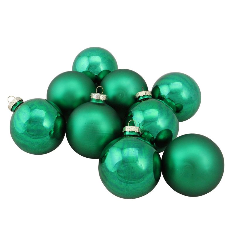 Northlight 9pc Shiny and Matte Glass Ball Christmas Ornament Set 2.5" - Green, 1 of 3