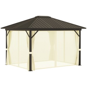 11.9" x 9.8" Hardtop Gazebo with Curtains Netting, Metal Roof Gazebo Canopy with Aluminum Frame and Top Hook - 1 of 4