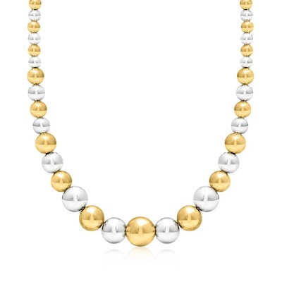 Ross-Simons Italian 6-14mm Sterling Silver and 18kt Gold Over Sterling Graduated Bead Necklace
