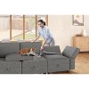 Grey Convertible Sectional Sofa with Reversible Chaise & Storage Ottoman. U-shaped 3-seat modular couch. - 4 of 4