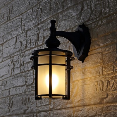Adisyn Black Metal Outdoor Wall Sconce with White Glass Shade, Set of 2