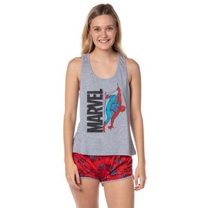 Marvel Womens' Spider-Man Comic Superhero Character Sleep Pajama Set Shorts Multicolored - 1 of 4
