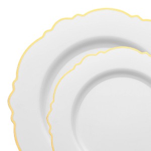 Smarty Had A Party White w/ Gold Rim Blossom Plastic Dinnerware Set - 120 Sets - 1 of 4