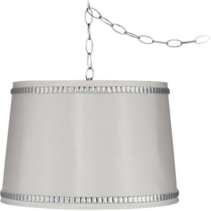 Possini Euro Design Brushed Nickel Swag Pendant Light 15" Wide Modern Crystal Beaded White Drum Shade for Dining Room House Foyer Kitchen Island Home, 1 of 5