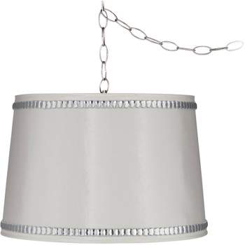 Possini Euro Design Brushed Nickel Swag Pendant Light 15" Wide Modern Crystal Beaded White Drum Shade for Dining Room House Foyer Kitchen Island Home