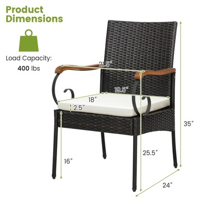 Set of 4 Off-White Cushioned PE Wicker and Acacia Wood Patio Chairs