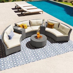 KTMBDW 6 Piece Patio Furniture Set with 6 Rattan Sofa Chairs & 2 Tables, Outdoor Conversation Set with Storage for Backyard, Lawn and Pool - 1 of 4