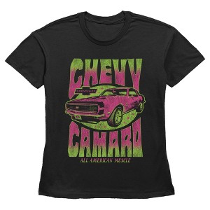 Women's General Motors Retro Pink and Green Chevy Camaro T-Shirt - 1 of 3