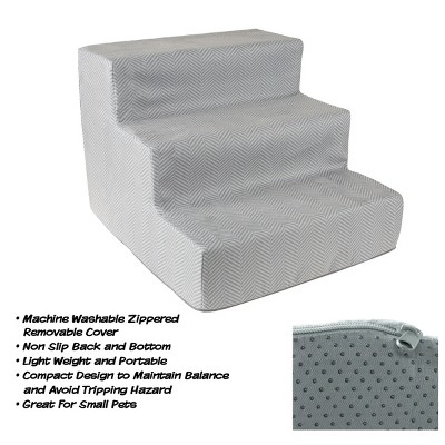 Gray High-Density Foam Pet Stairs with Microfiber Cover