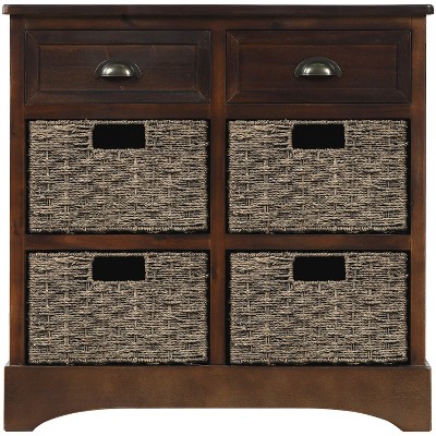 Chery Life Rustic Storage Cabinet with Two Drawers and Four Classic Rattan Basket for Dining Room, Living Room