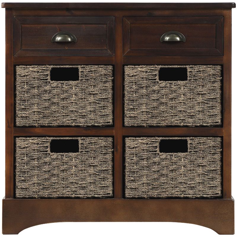 Modernluxe Dining Room/Living Room Storage Cabinet with Two Drawers and Four Classic Rattan Basket-Rustic, 3 of 10