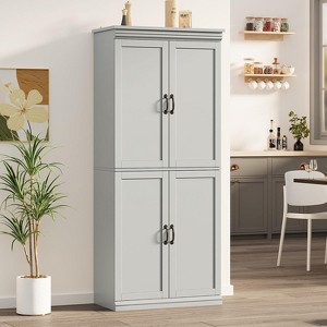 Tall kitchen storage cabinet with doors and adjustable shelves, freestanding cabinet, suitable for bathrooms, dining rooms, and living rooms. - 1 of 4