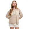 Knit & Lounge Women’s Striped Collared Long Sleeve Top Waffle Chest Pocket Detail Lightweight Knit Pullover - 2 of 4