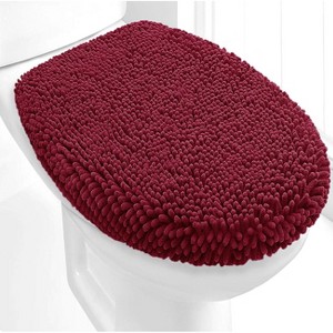 Home Mart Goods Burgundy Red Soft Cozy Plush Chenille Toilet Seat Cover - 21"x18" - 1 of 3