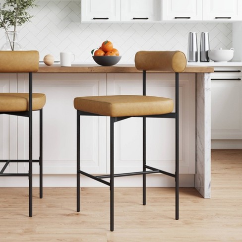 Metal Upholstered Counter Height Bar Stool Brown 