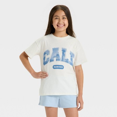 Girls' Short Sleeve Oversized Cali Graphic T-Shirt - Cat & Jack™ Cream