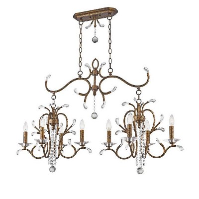 Elegant Venetian Golden Bronze 8-Light Linear Chandelier with Crystal Accents