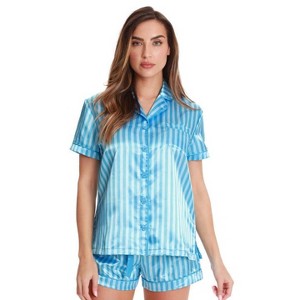 Just Love Womens Satin Pajama Set - Loungewear Short Sleeve Button Down Sleepwear - 1 of 3