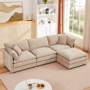 102'' Modular L-Shaped Sectional Sofa with Movable Ottoman, Chenille Upholstery, and DIY Combination - 1 of 4
