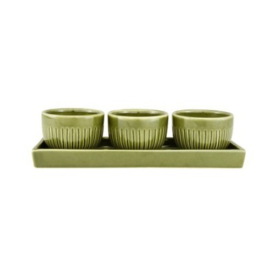 Zak Designs Green Stoneware Condiment Bowl Set 4 Piece