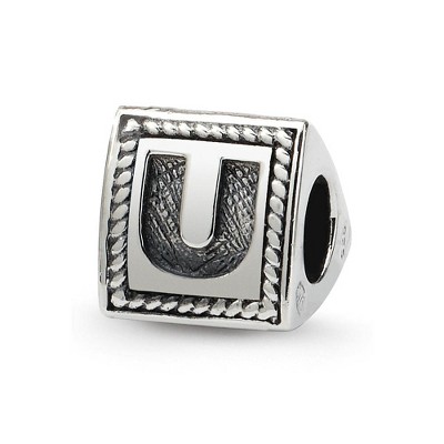 Black Bow Jewelry Triangle Block, Letter U Sterling Silver Bead Charm