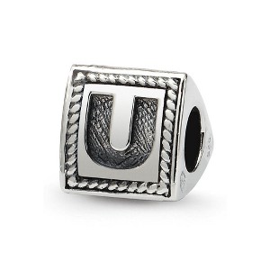 Black Bow Jewelry Triangle Block, Letter U Sterling Silver Bead Charm - 1 of 3