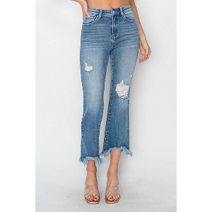 Women's High Rise Fray Hem Ankle Bootcut Jeans - RISEN - 1 of 4