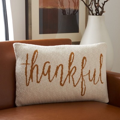 Beige and Mustard Cotton Rectangular Thanksgiving Pillow