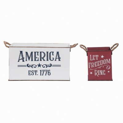 Transpac Metal 20.5 in. Red White and Blue 4th of July Patriotic Americana Nesting Containers Set of 2