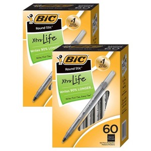 Bic Round Stic Xtra Life Ball Pen, Black, 60 Per Pack, 2 Packs - 1 of 1