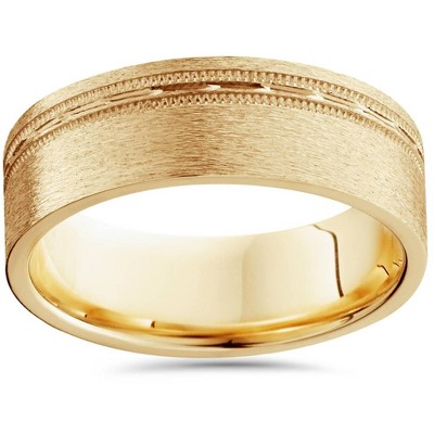 Pompeii3 Mens 6mm Flat Brushed Offset Wedding Band 14K Yellow Gold