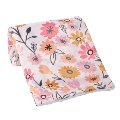 Luxurious Pink Floral Fleece Baby Blanket with Faux Shearling